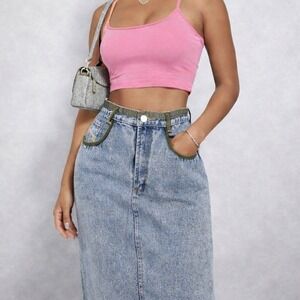 Vintage 90s Jordache Studio Denim Midi Skirt Stonewash Retro Streetwear Jean 10